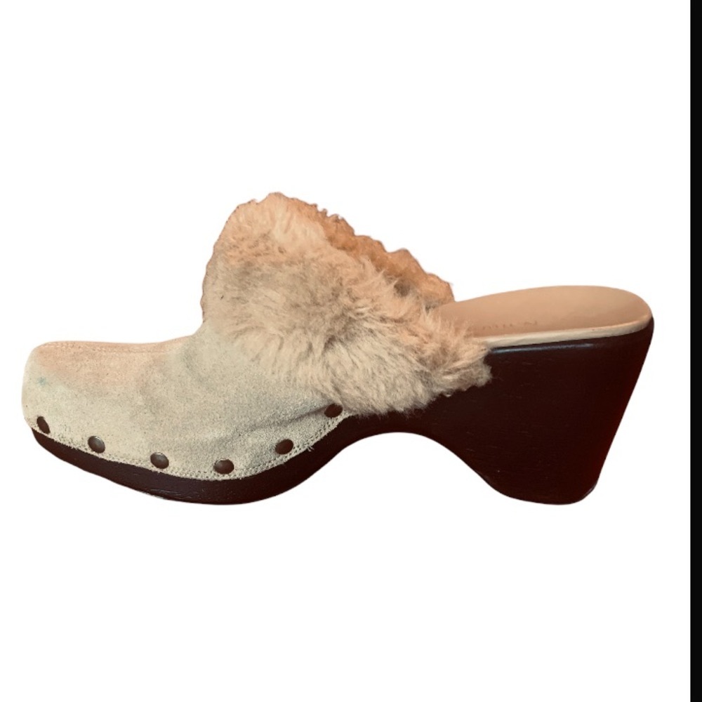 Naturalizer Women's Size 7M Leather Clogs Mule Shoes Suede Faux Fur Slip Ons